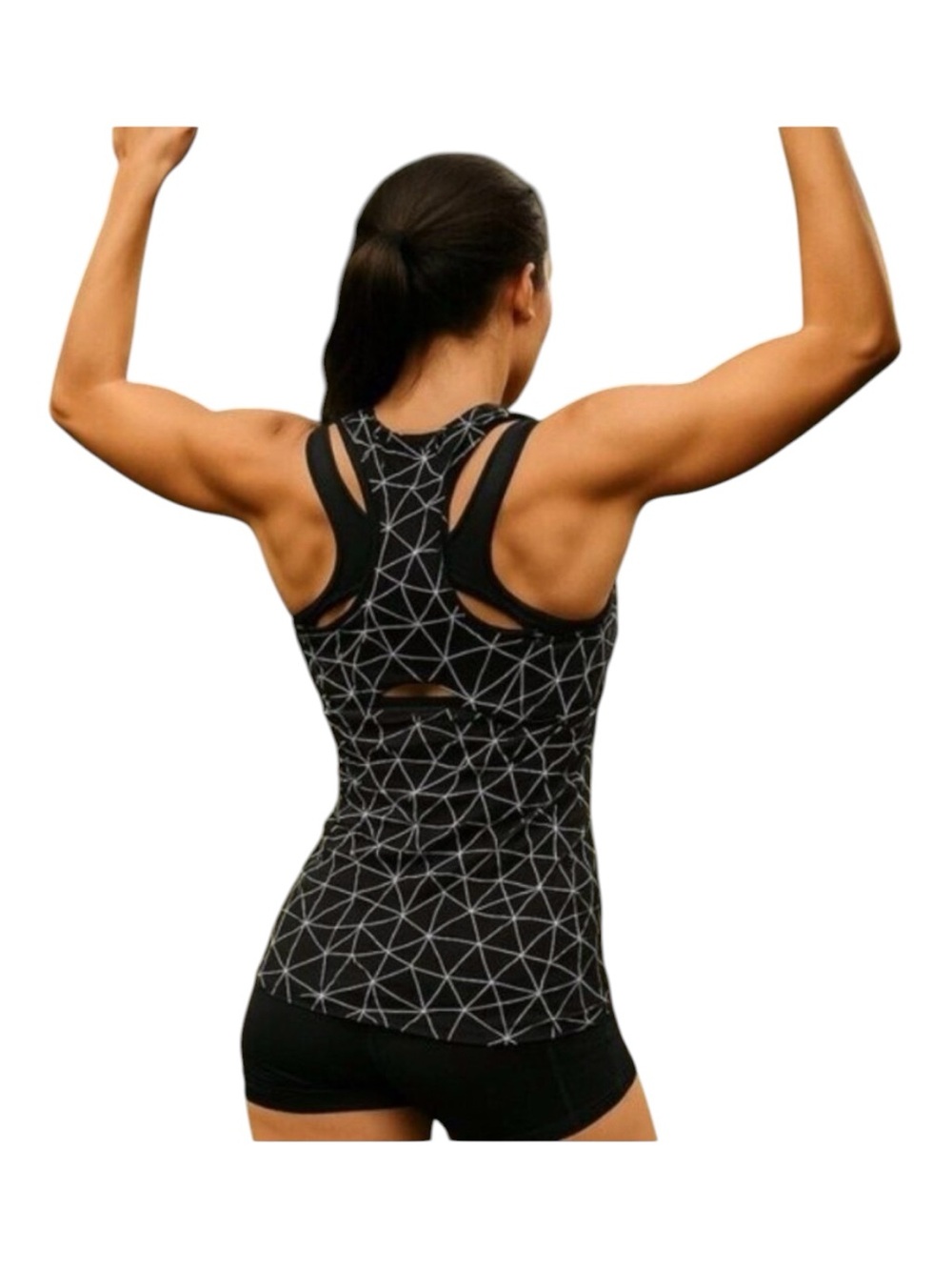 Karma  Womens Geometric Print Black & White Racerback Tank Top With Built-In Bra